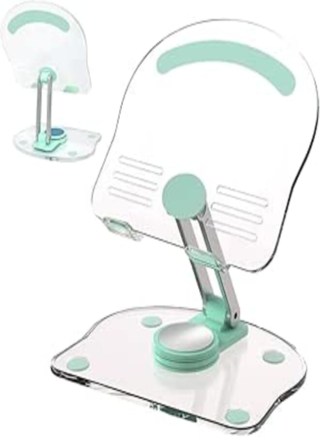 MARMIX 360° Rotating Acrylic Tablet Stand, Foldable Adjustable Transparent Tablet Holder for Desk Home Office, Compatible with 4-13" Rotating Phone Holder and Tablets (Pack of 1)(Multicolor)